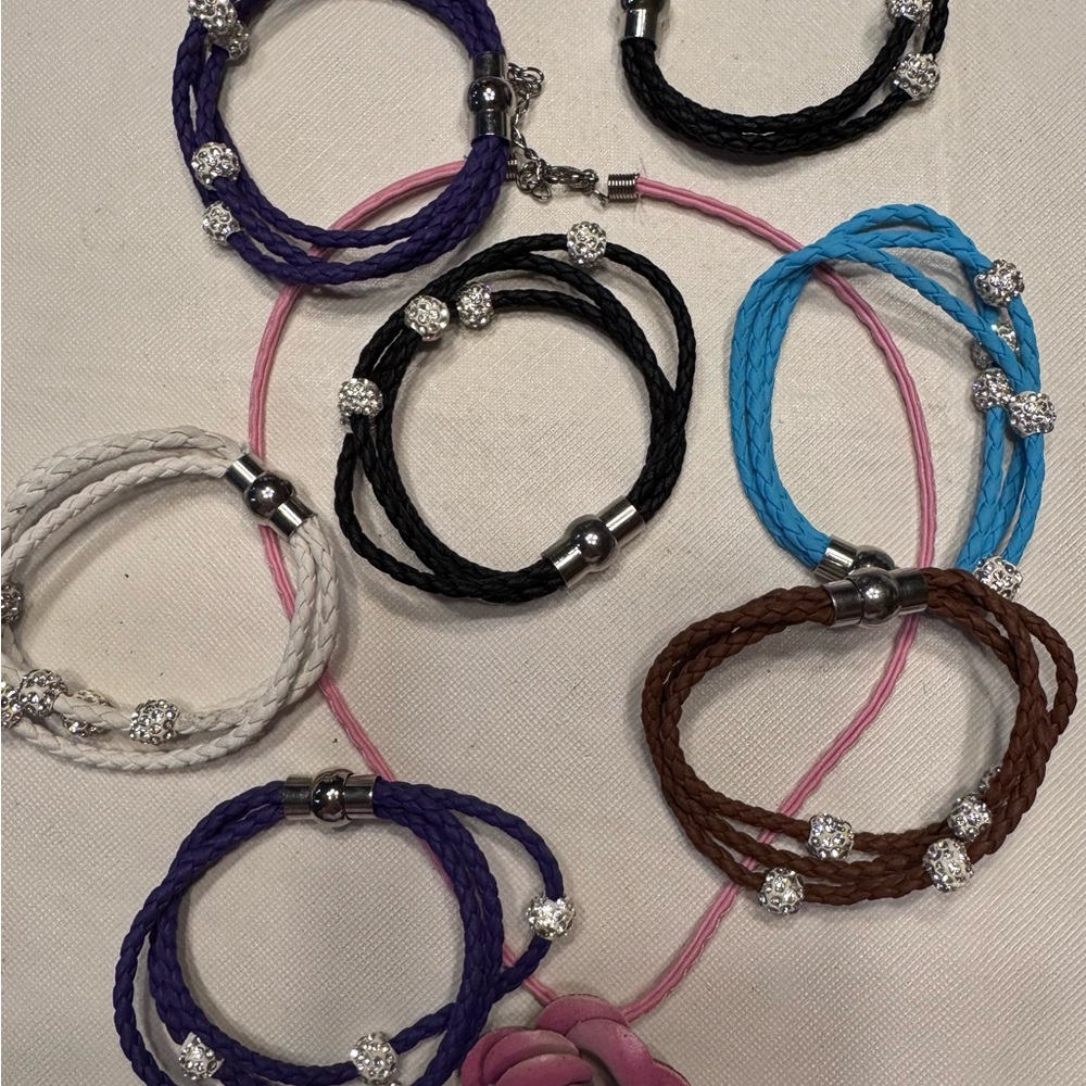 Wrap bracelets (7) with magnetic clasp and coordinating necklace